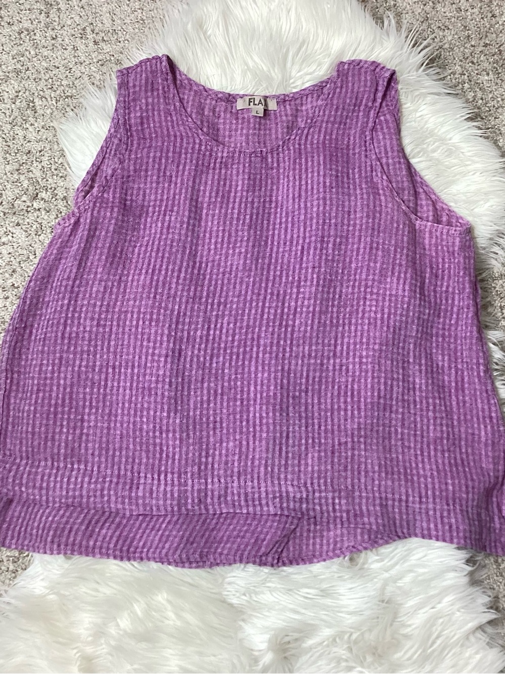 Flax Linen Cropped Tank Purple Check Lg
